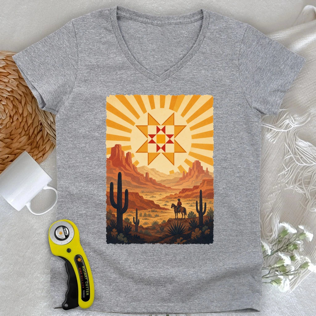Western Cowboy Quilt Star Lady V-neck