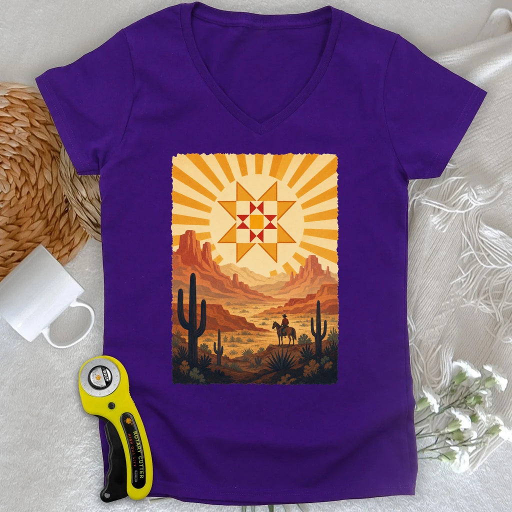 Western Cowboy Quilt Star Lady V-neck