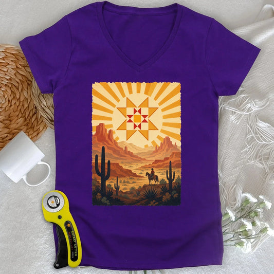 Western Cowboy Quilt Star Lady V-neck