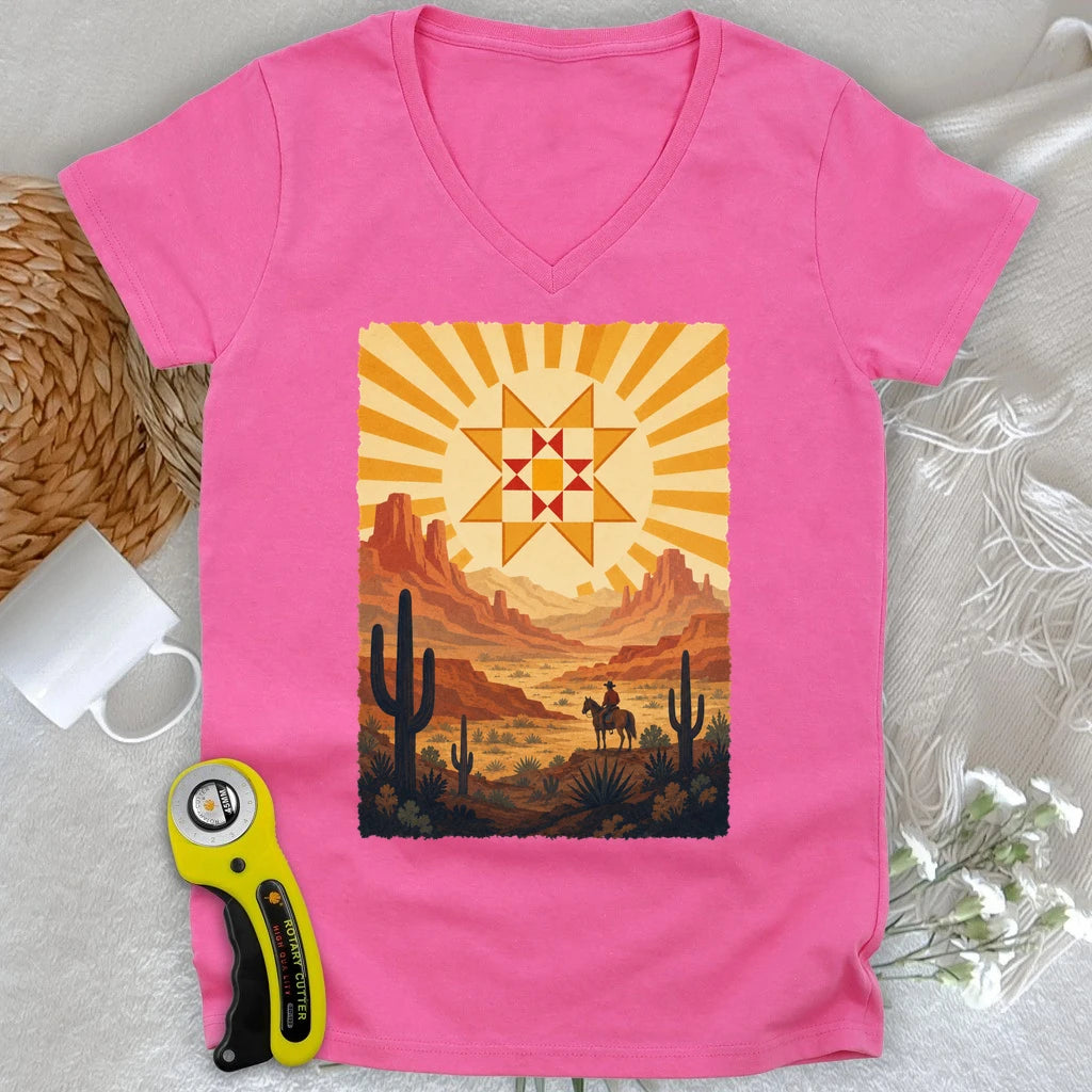 Western Cowboy Quilt Star Lady V-neck