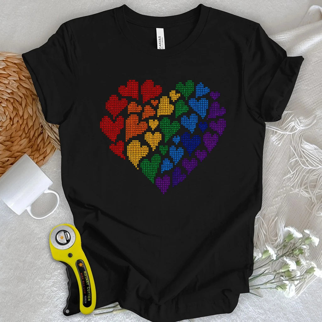Rainbow Hearts Cross Stitch T-shirt