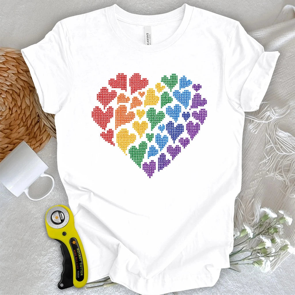 Rainbow Hearts Cross Stitch T-shirt