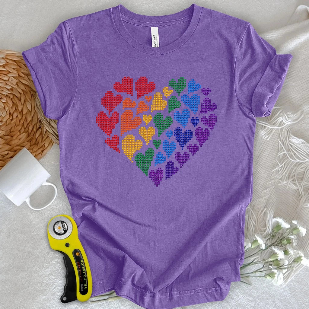 Rainbow Hearts Cross Stitch T-shirt