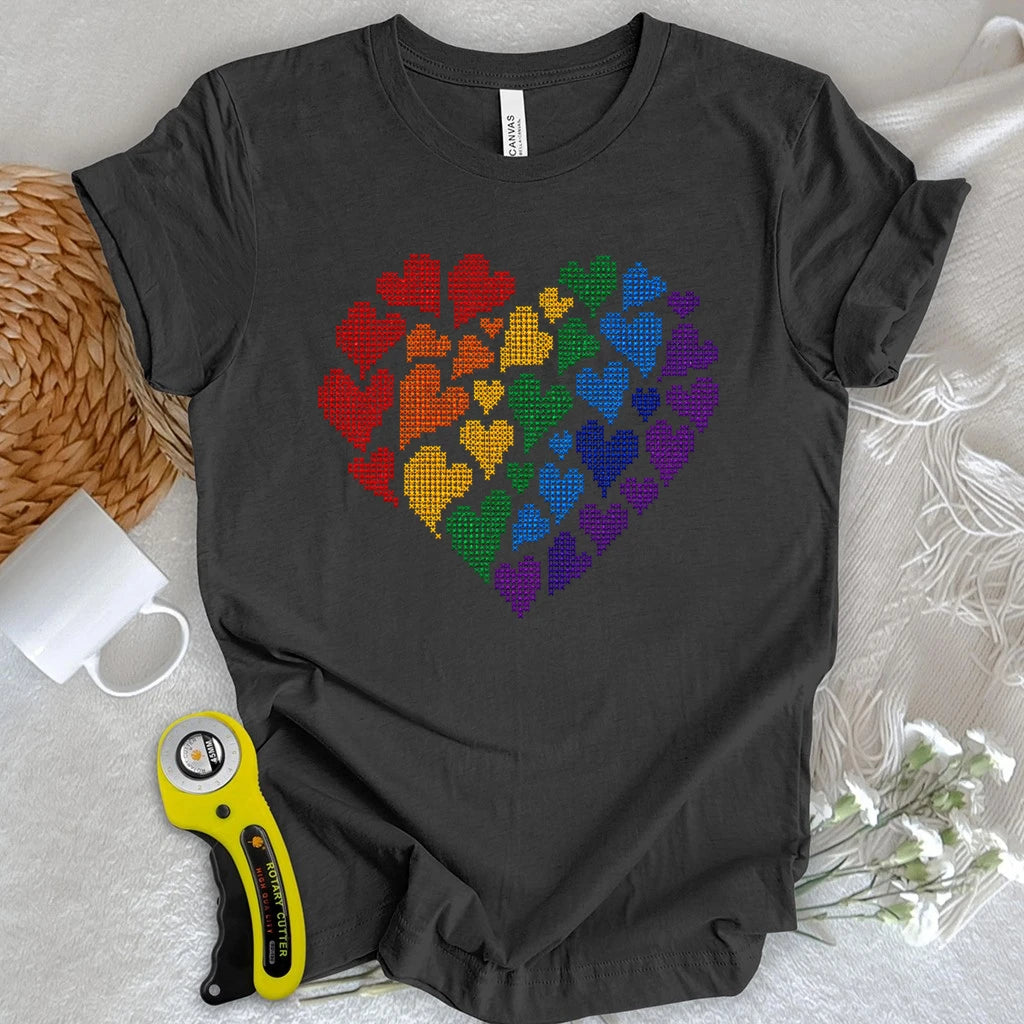 Rainbow Hearts Cross Stitch T-shirt