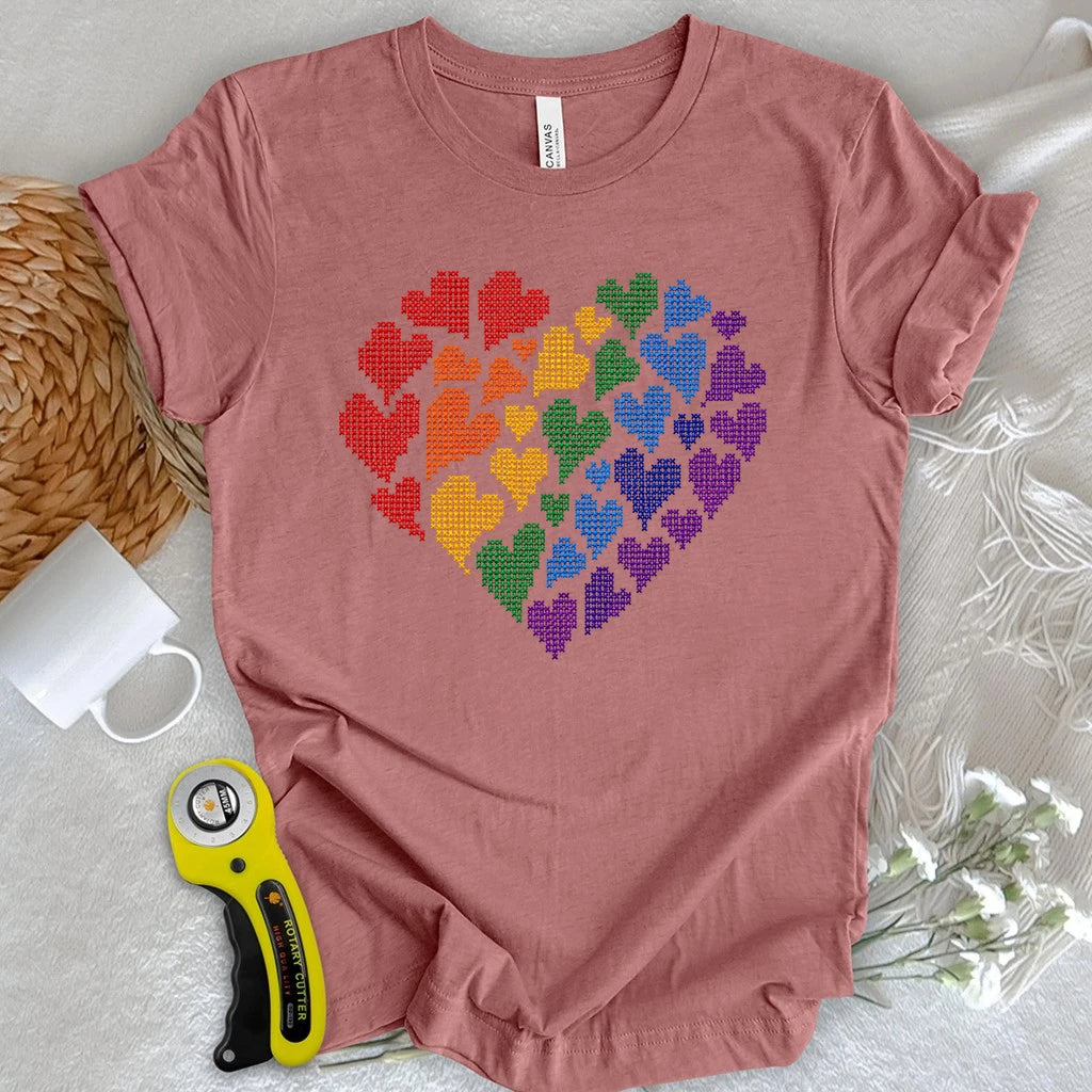 Rainbow Hearts Cross Stitch T-shirt