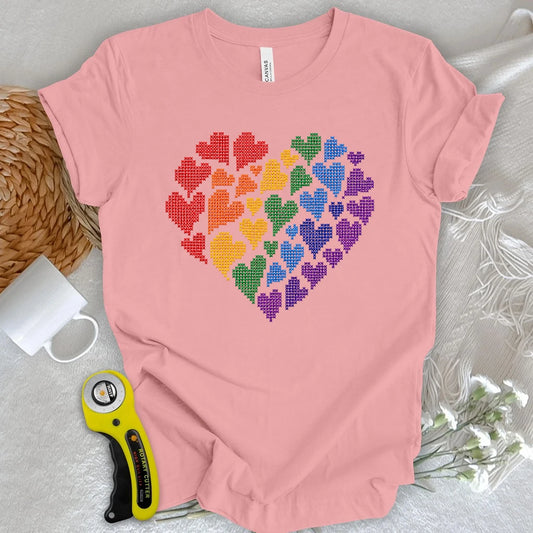 Rainbow Hearts Cross Stitch T-shirt
