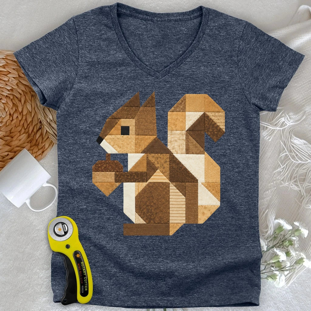 Patchwork Squirrel Lady V-neck