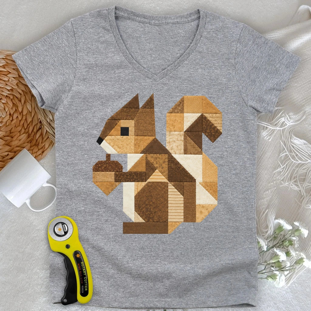 Patchwork Squirrel Lady V-neck