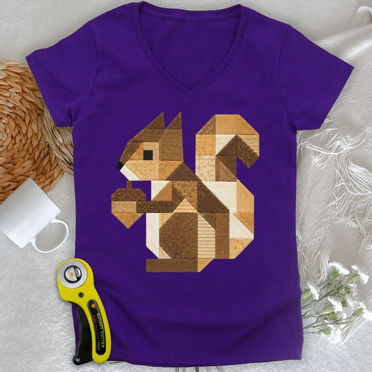 Patchwork Squirrel Lady V-neck
