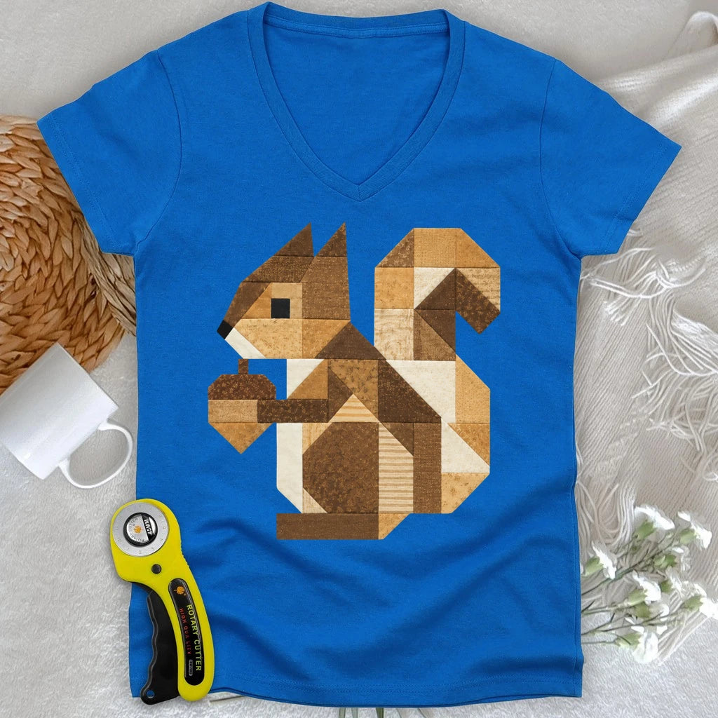 Patchwork Squirrel Lady V-neck