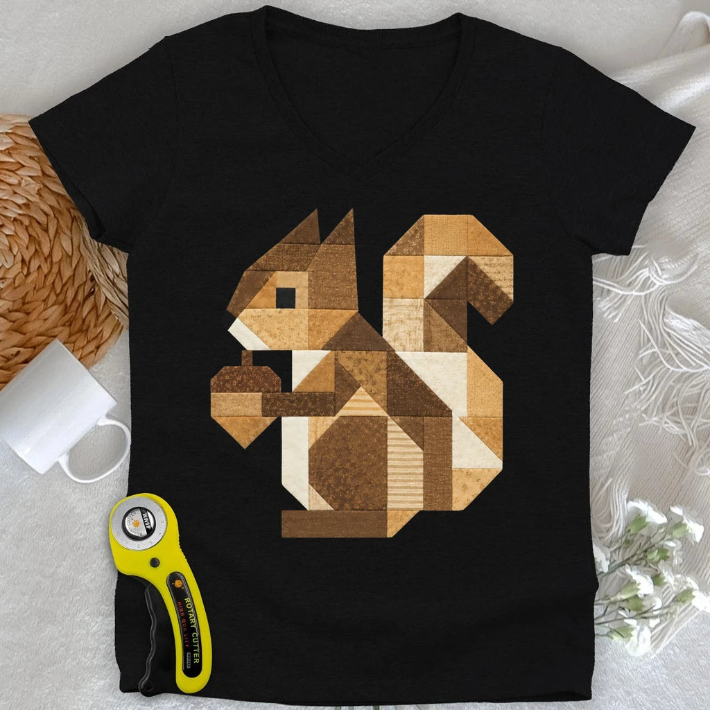 Patchwork Squirrel Lady V-neck