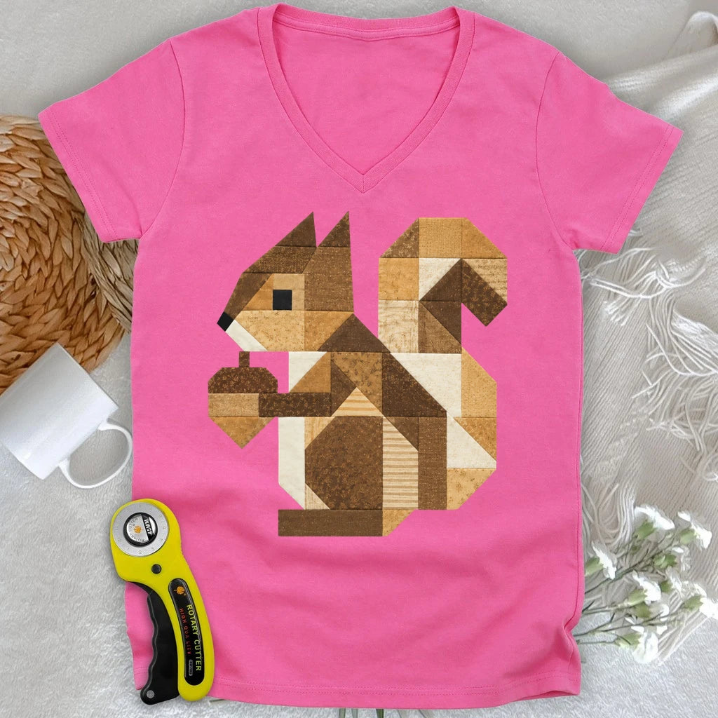 Patchwork Squirrel Lady V-neck