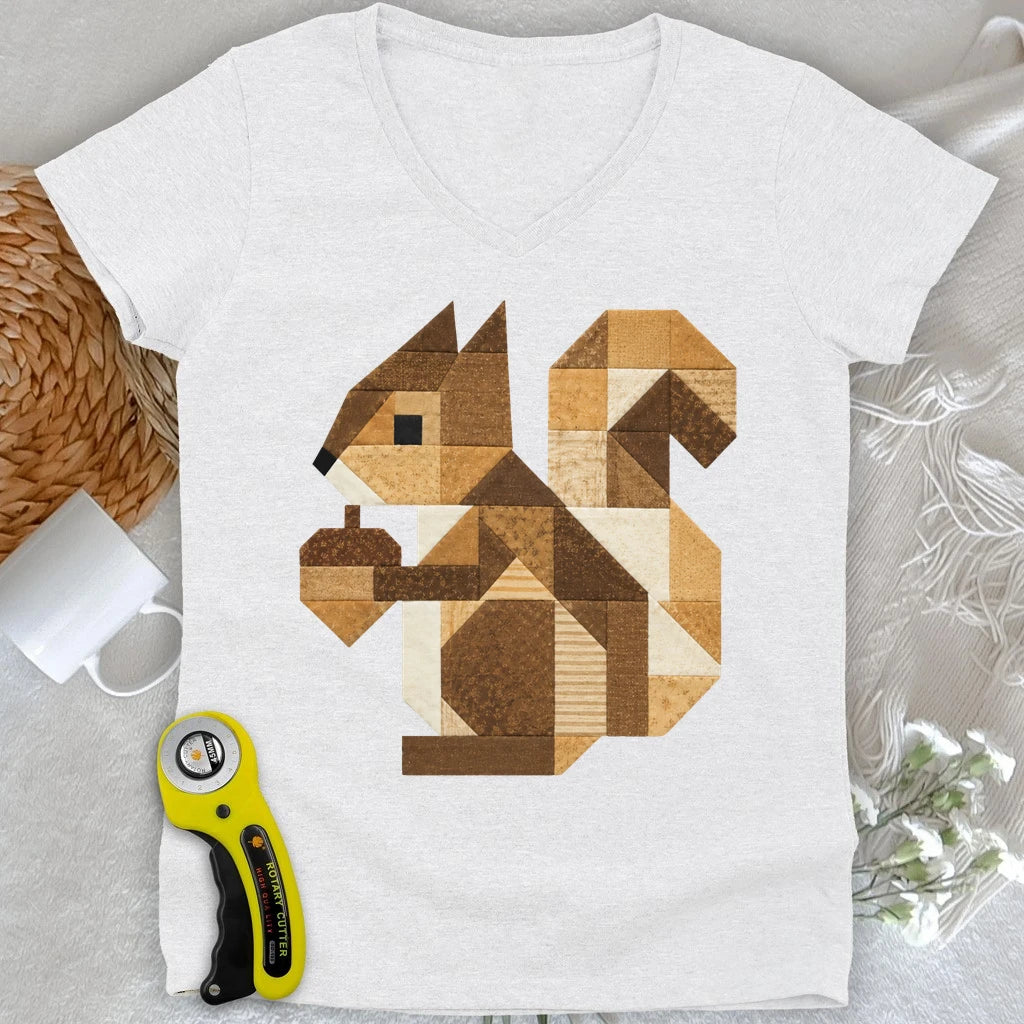 Patchwork Squirrel Lady V-neck