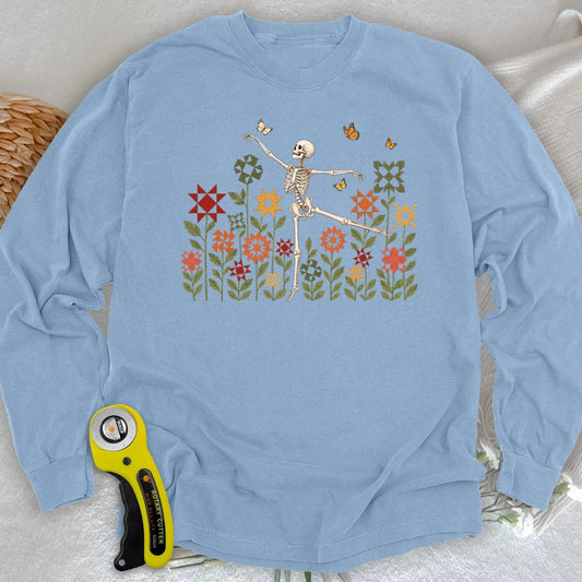 Dancing Skeleton Quilt Garden Long Sleeve T-shirt