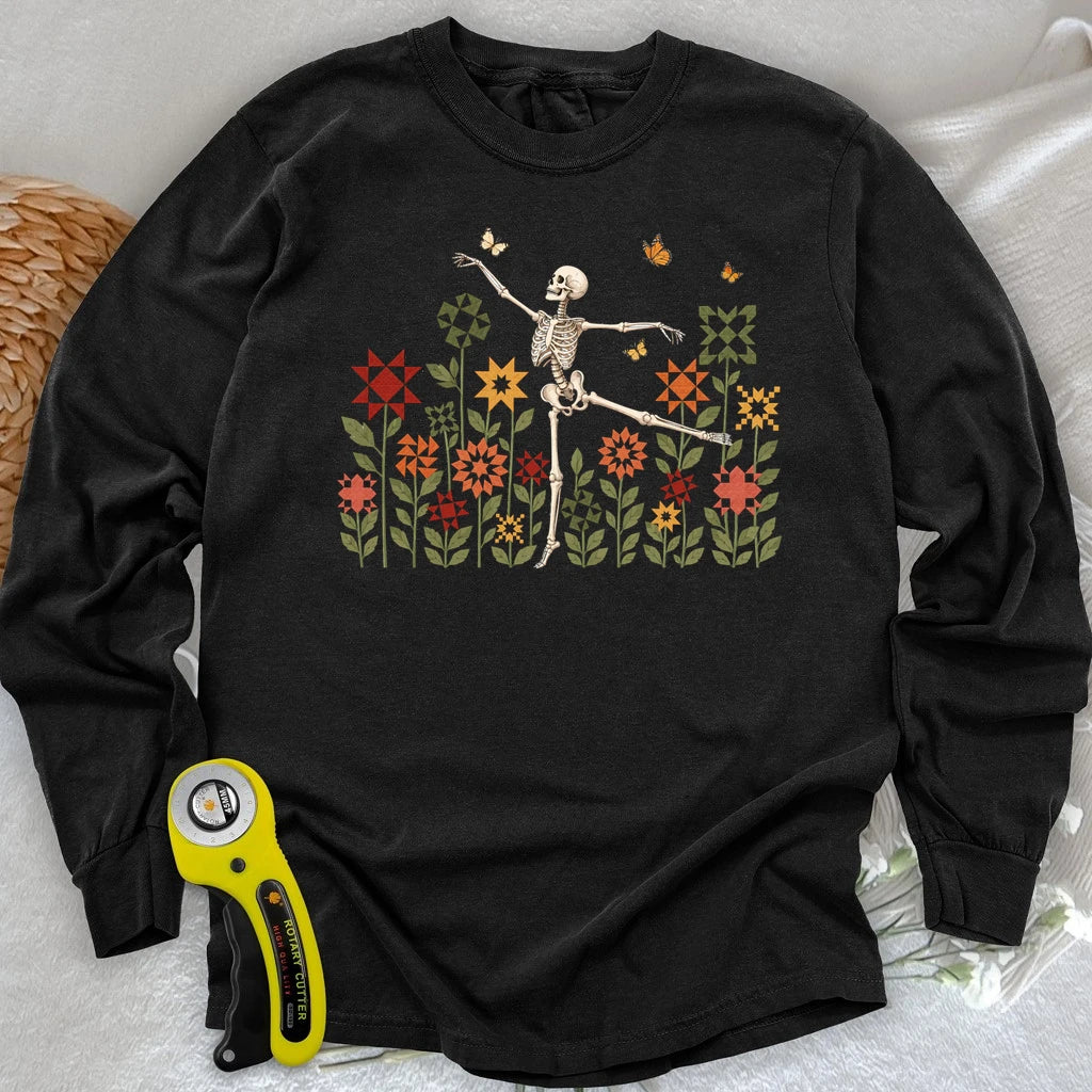 Dancing Skeleton Quilt Garden Long Sleeve T-shirt
