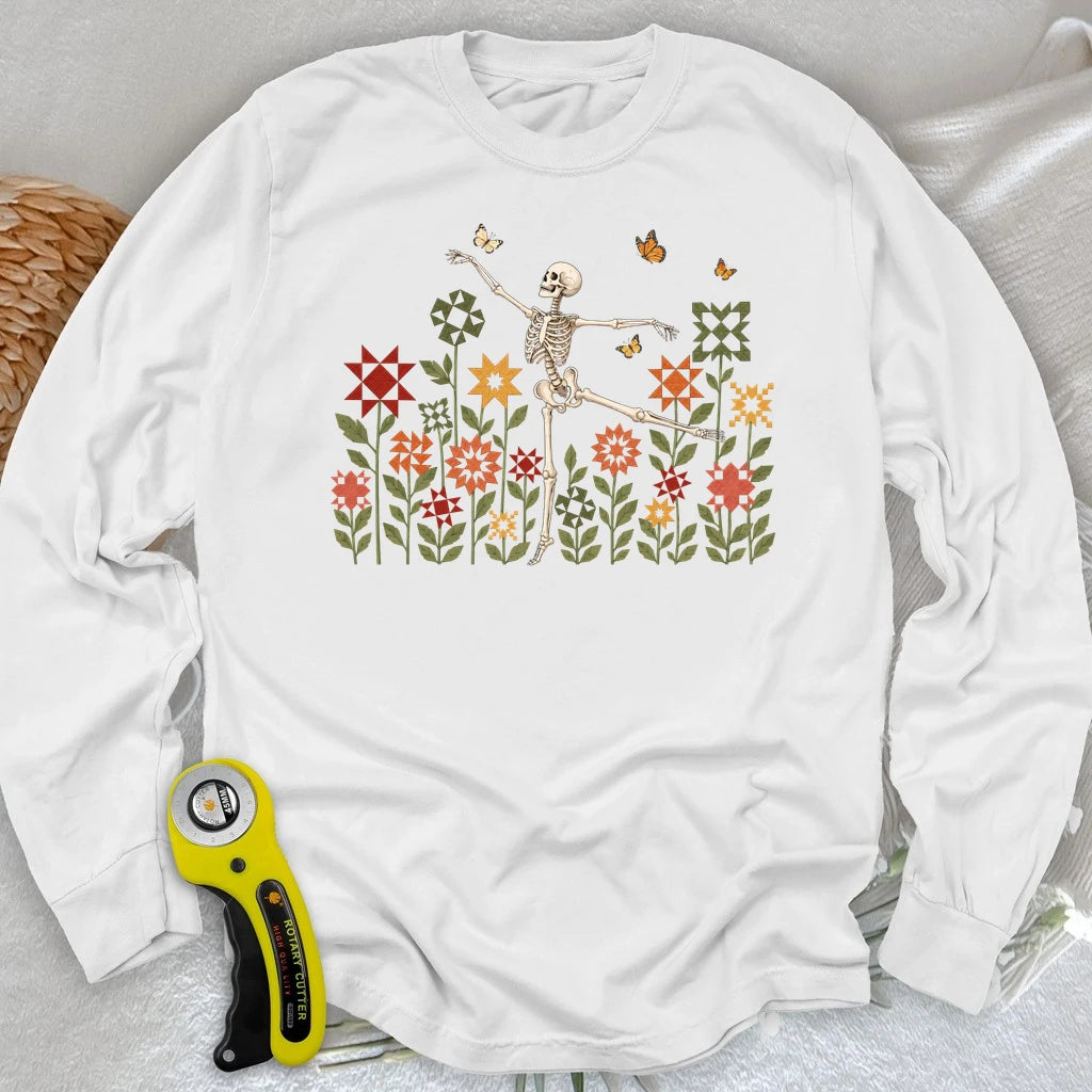 Dancing Skeleton Quilt Garden Long Sleeve T-shirt