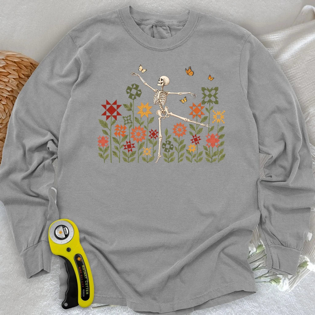Dancing Skeleton Quilt Garden Long Sleeve T-shirt
