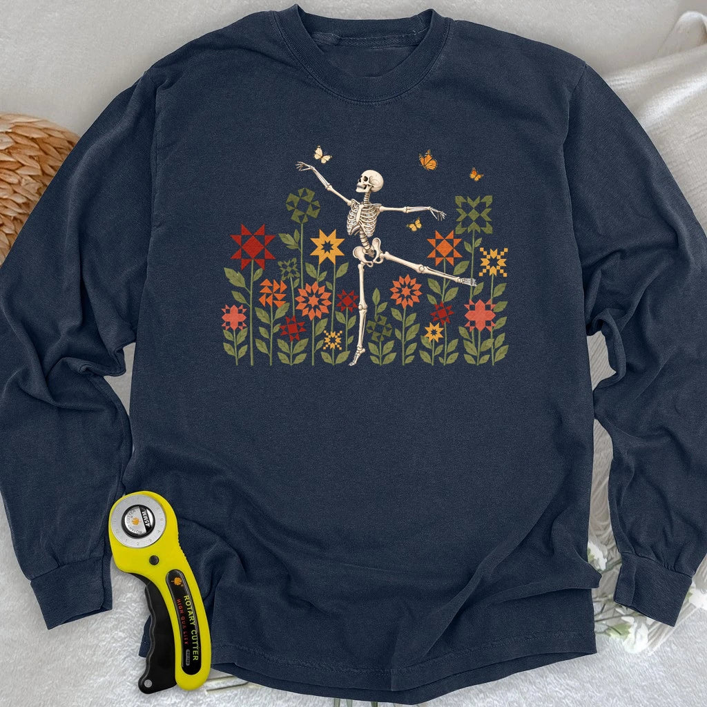 Dancing Skeleton Quilt Garden Long Sleeve T-shirt