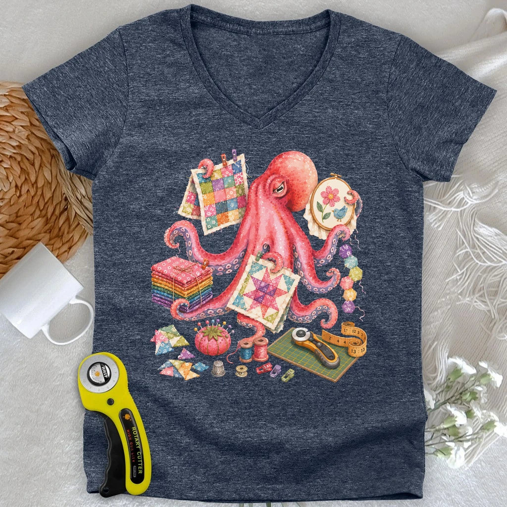 Too Many Quilts, Not Enough Arms Lady V-neck