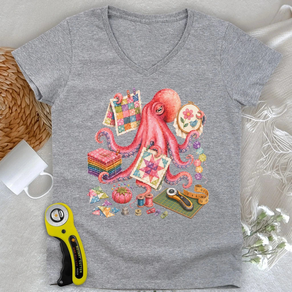 Too Many Quilts, Not Enough Arms Lady V-neck