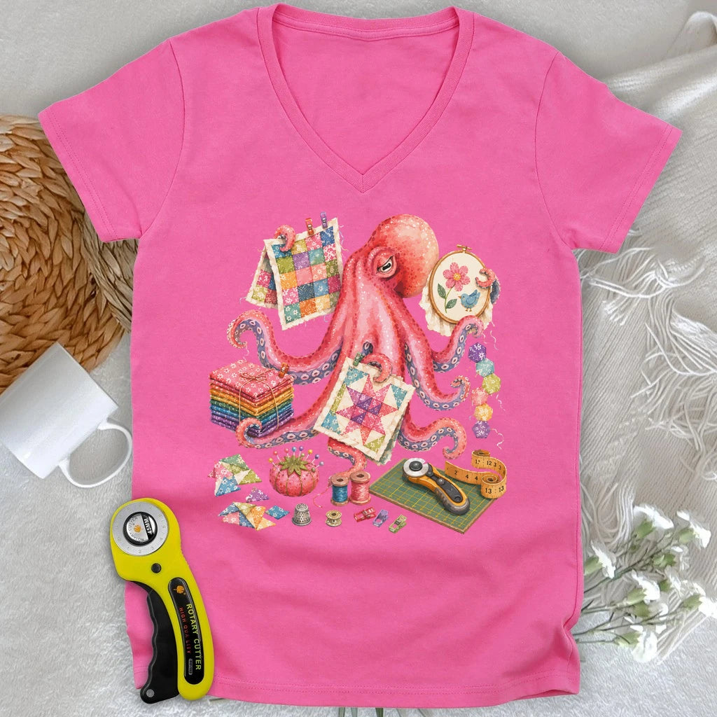 Too Many Quilts, Not Enough Arms Lady V-neck