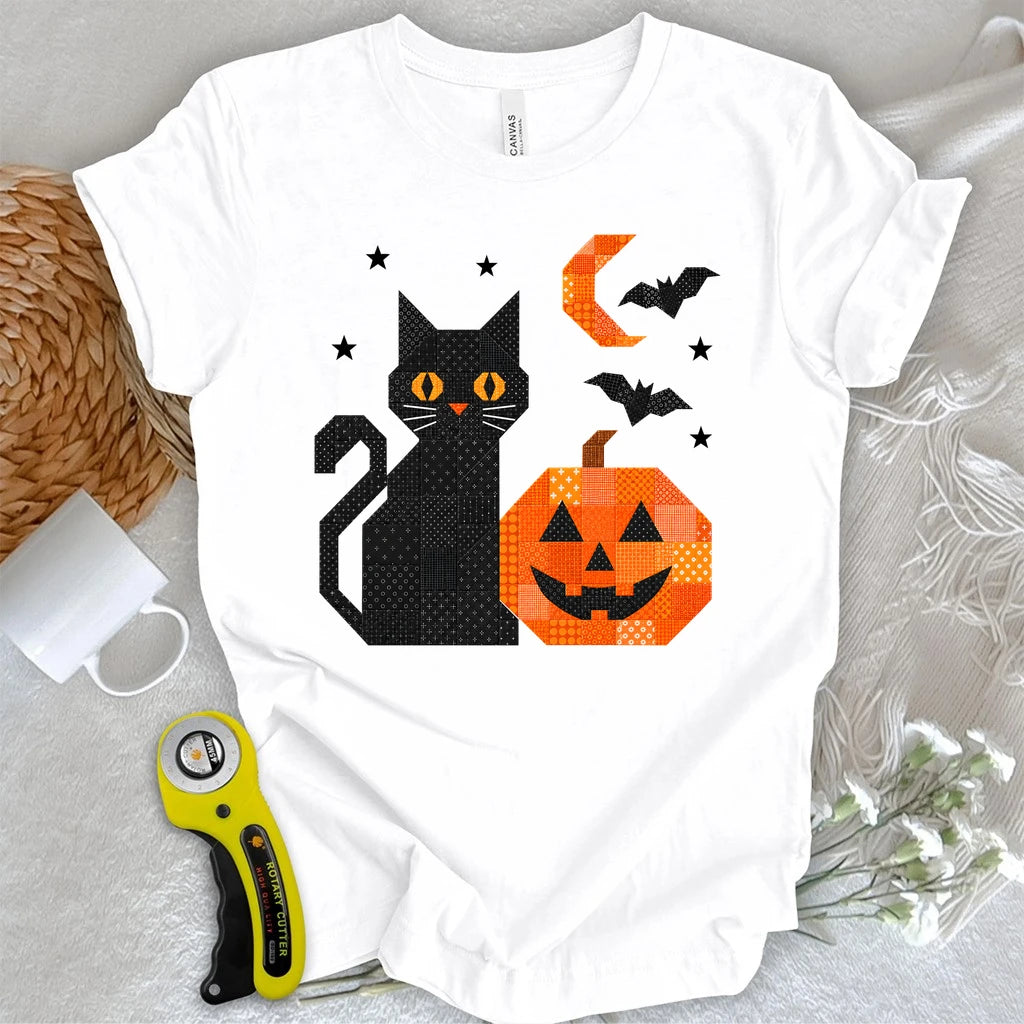 Patchwork Cat & Pumpkin T-shirt
