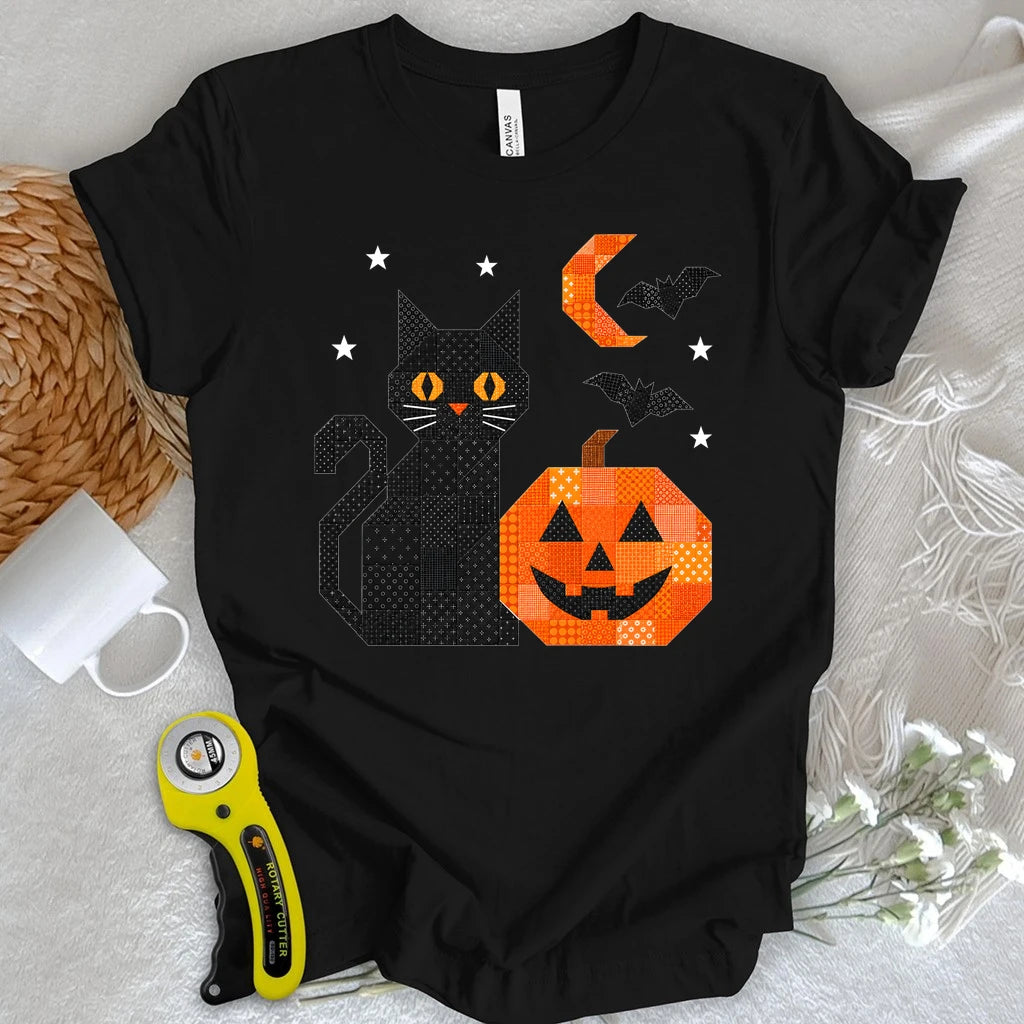 Patchwork Cat & Pumpkin T-shirt
