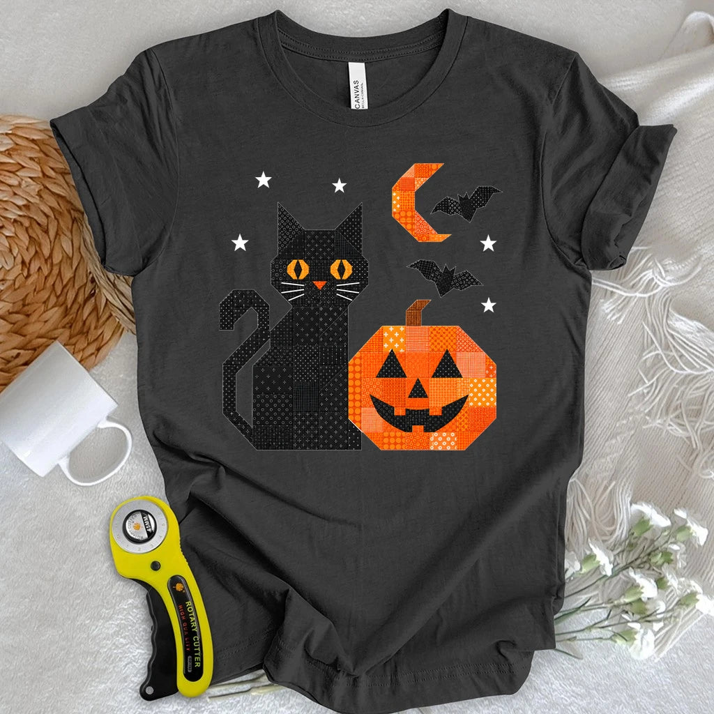 Patchwork Cat & Pumpkin T-shirt