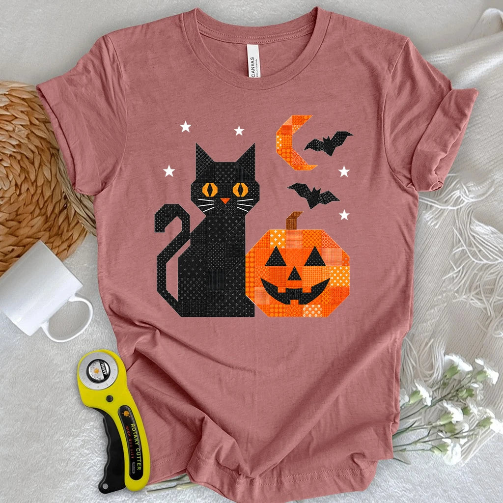 Patchwork Cat & Pumpkin T-shirt