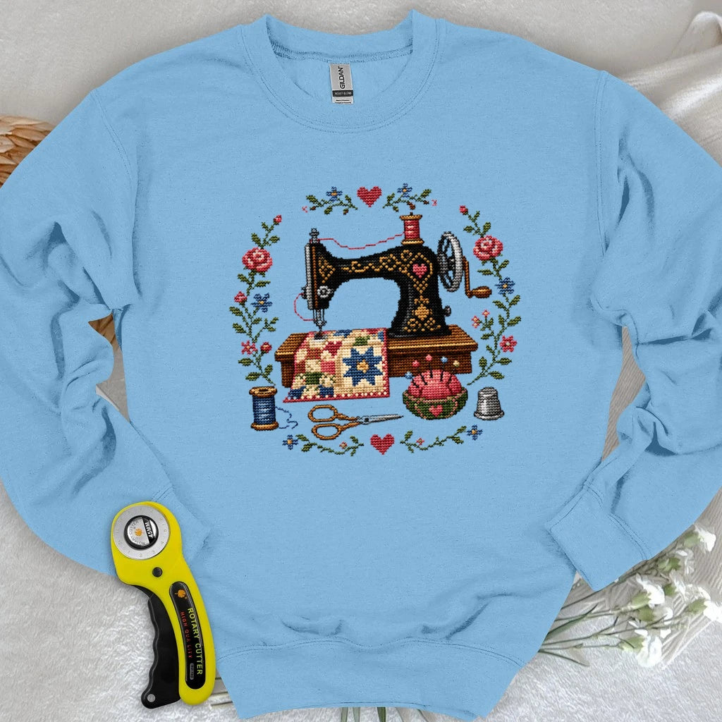 Cross-Stitched Sewing Machine Sweatshirt