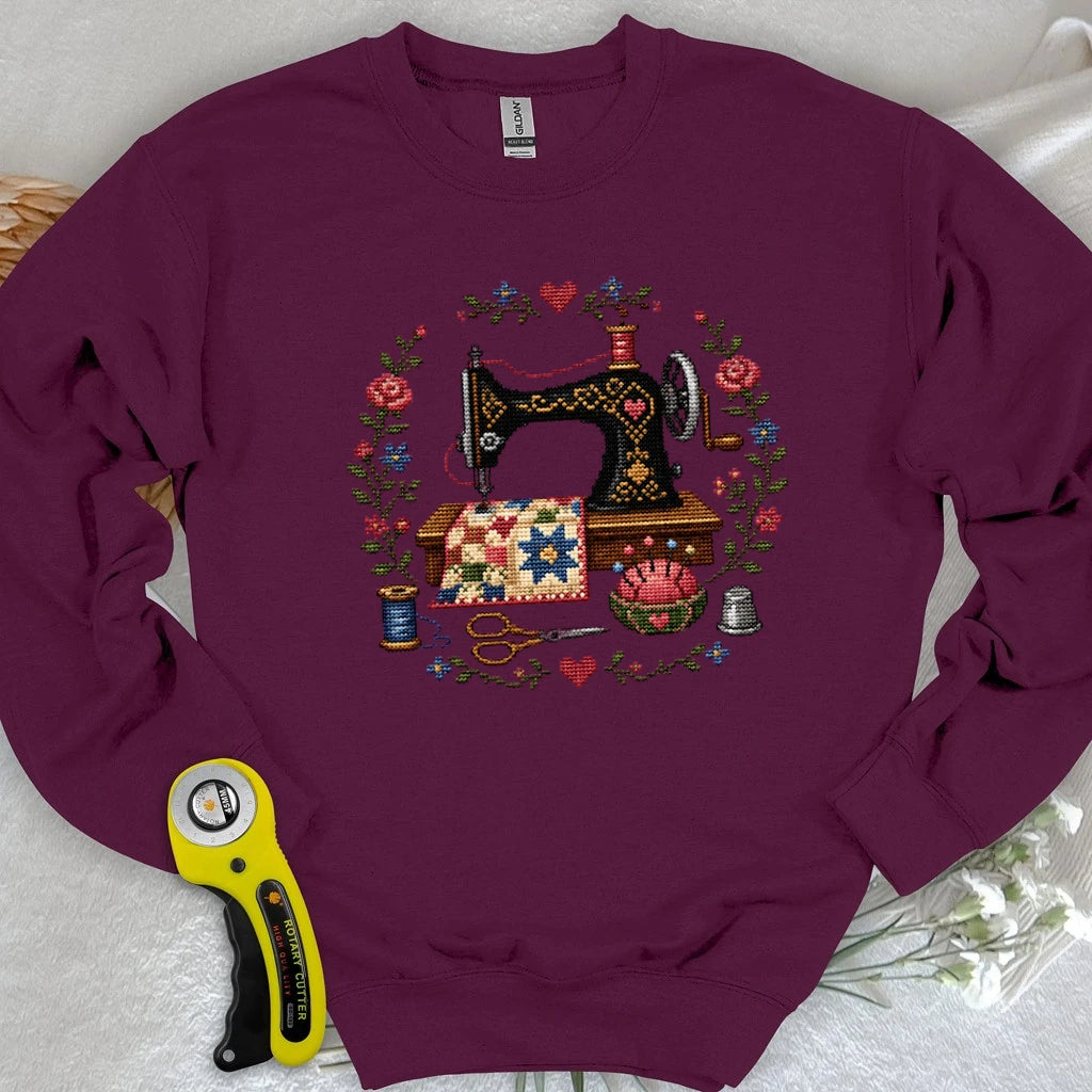 Cross-Stitched Sewing Machine Sweatshirt