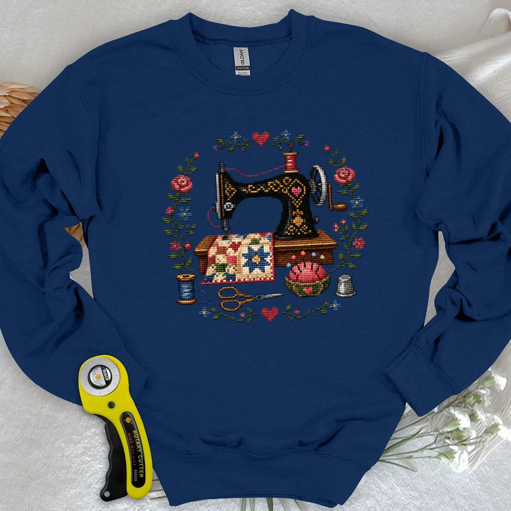 Cross-Stitched Sewing Machine Sweatshirt