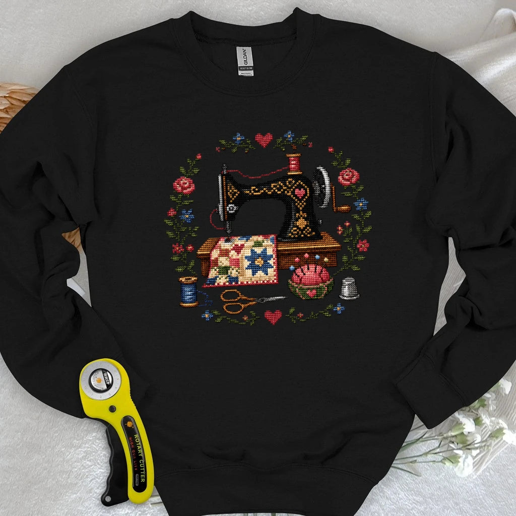 Cross-Stitched Sewing Machine Sweatshirt
