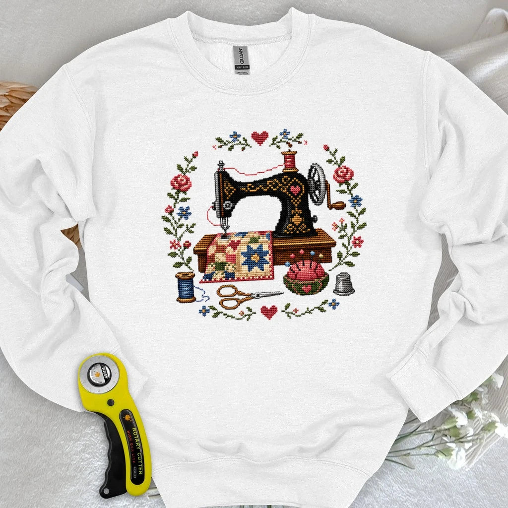 Cross-Stitched Sewing Machine Sweatshirt