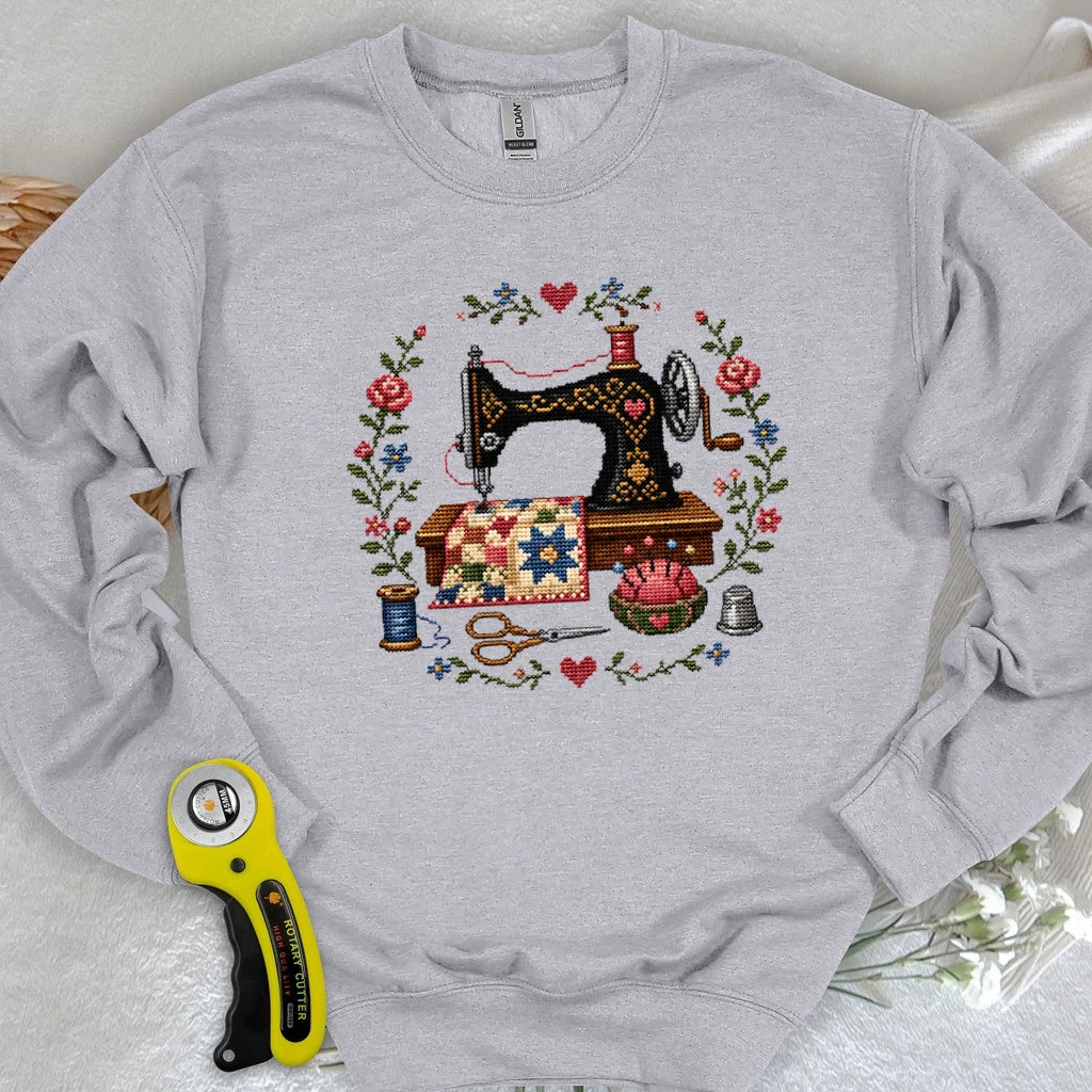 Cross-Stitched Sewing Machine Sweatshirt