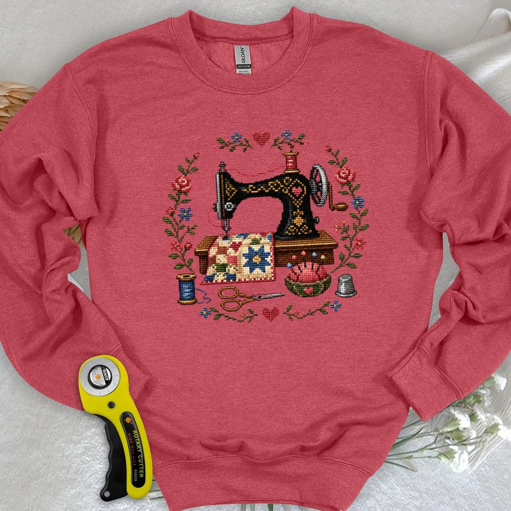 Cross-Stitched Sewing Machine Sweatshirt