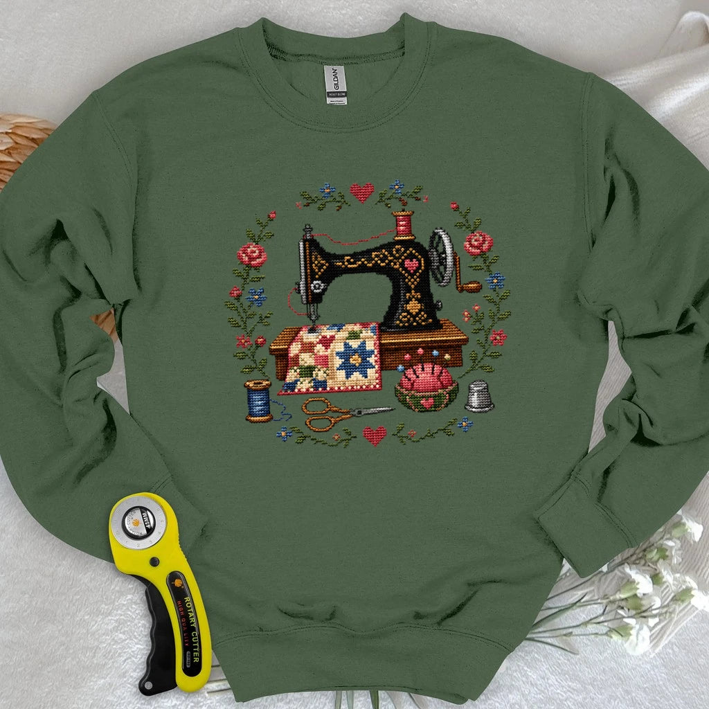 Cross-Stitched Sewing Machine Sweatshirt