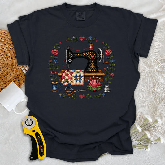 Comfort Colors Cross-Stitched Sewing Machine T-shirt
