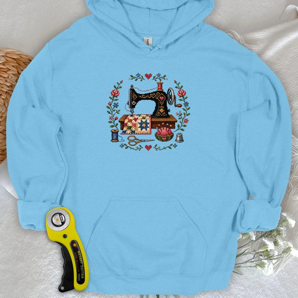 Cross-Stitched Sewing Machine Hoodie
