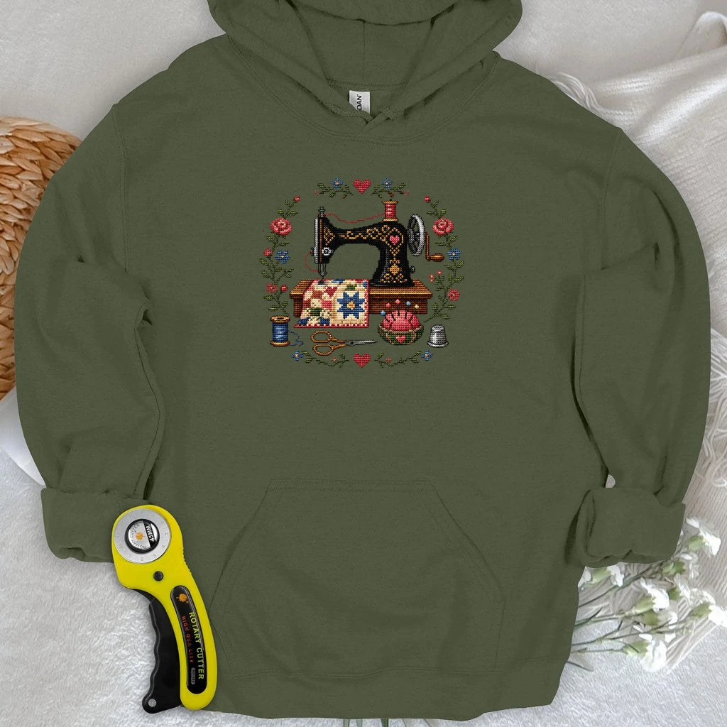 Cross-Stitched Sewing Machine Hoodie