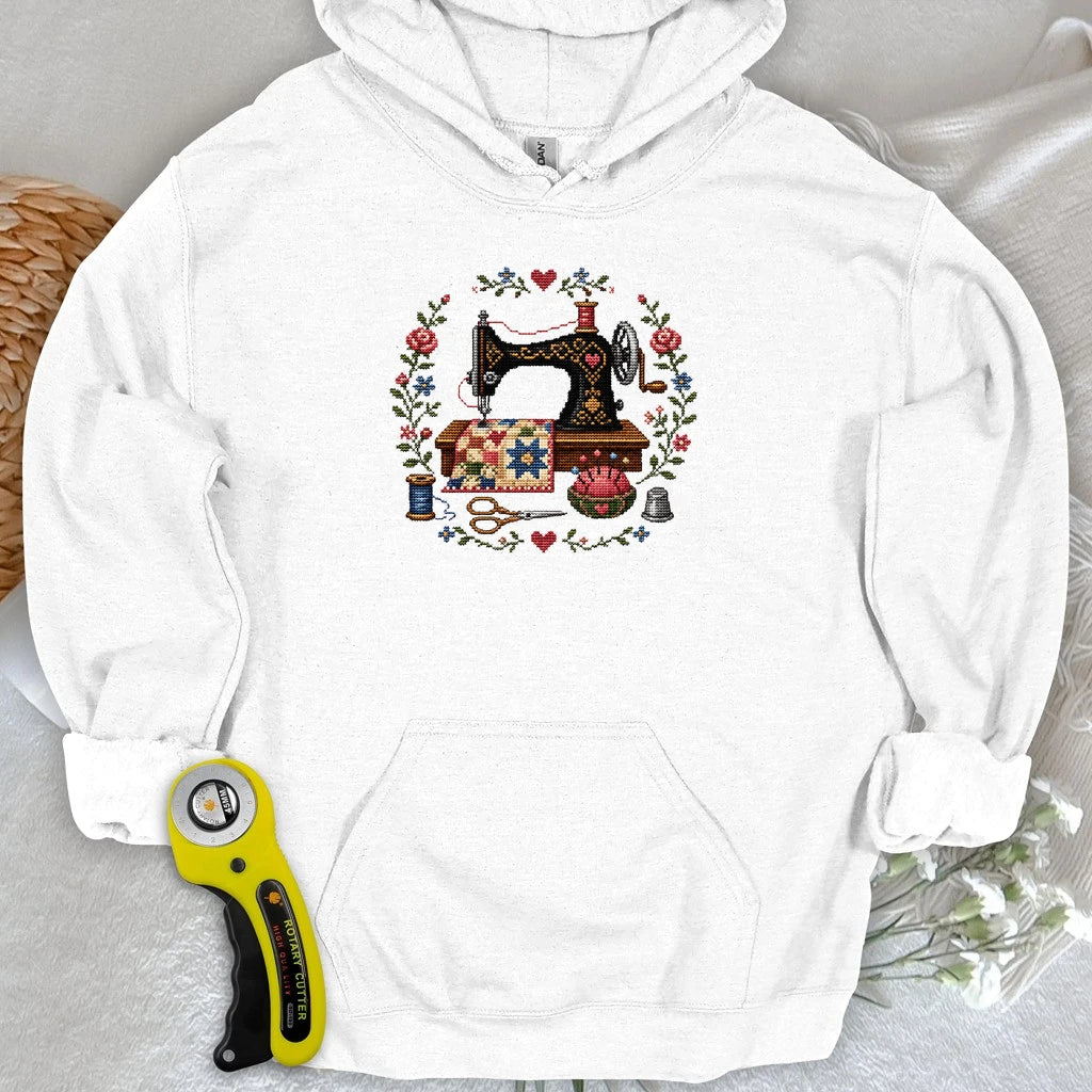 Cross-Stitched Sewing Machine Hoodie