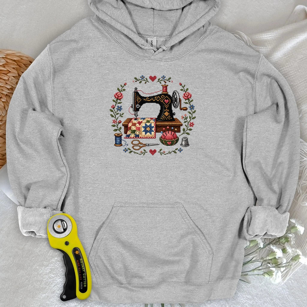 Cross-Stitched Sewing Machine Hoodie