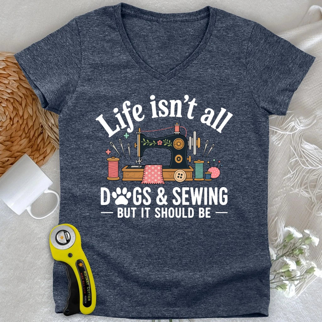 Dogs & Sewing Lady V-neck