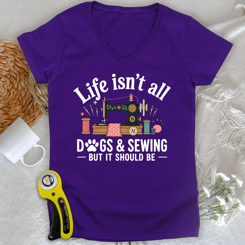 Dogs & Sewing Lady V-neck