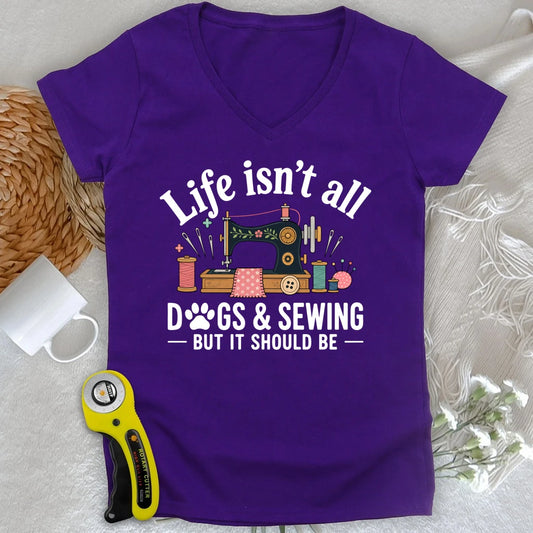 Dogs & Sewing Lady V-neck