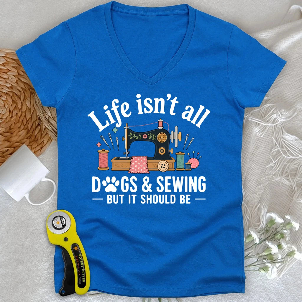 Dogs & Sewing Lady V-neck