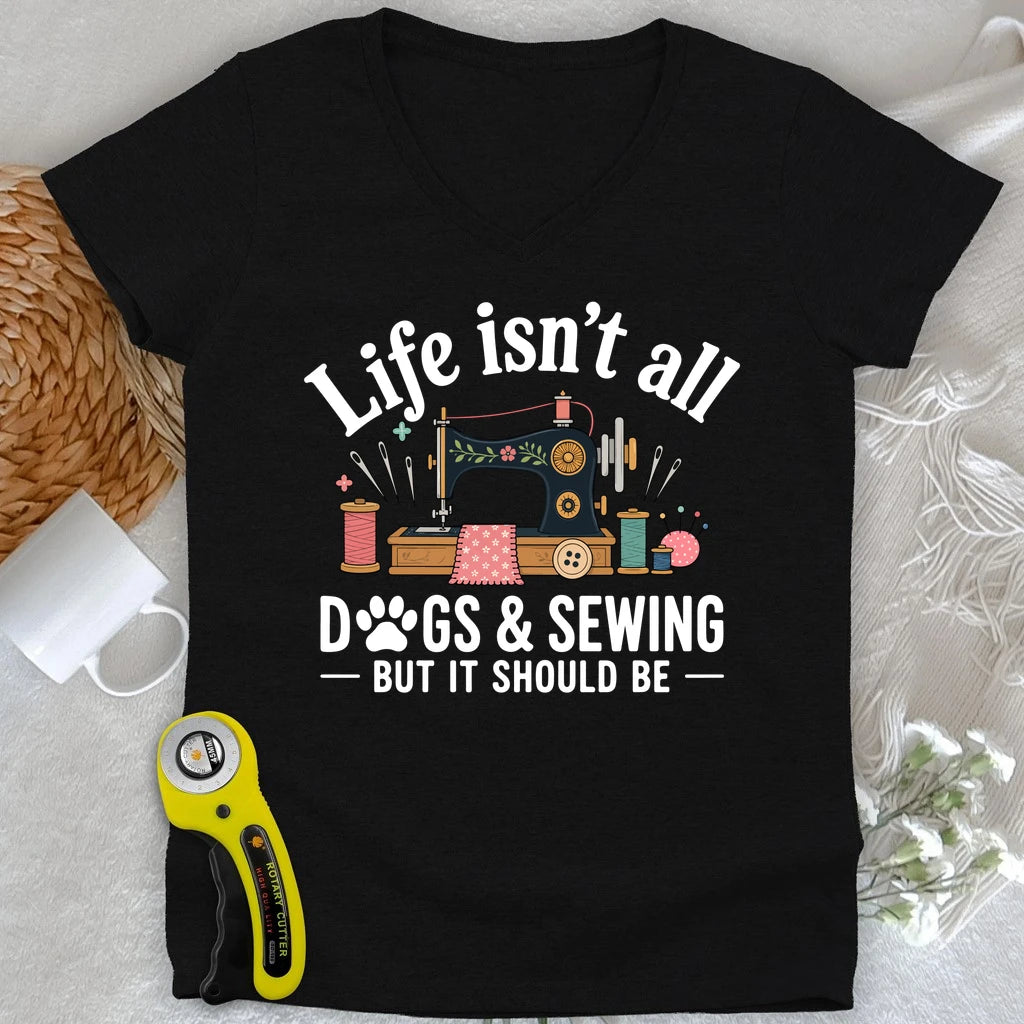 Dogs & Sewing Lady V-neck