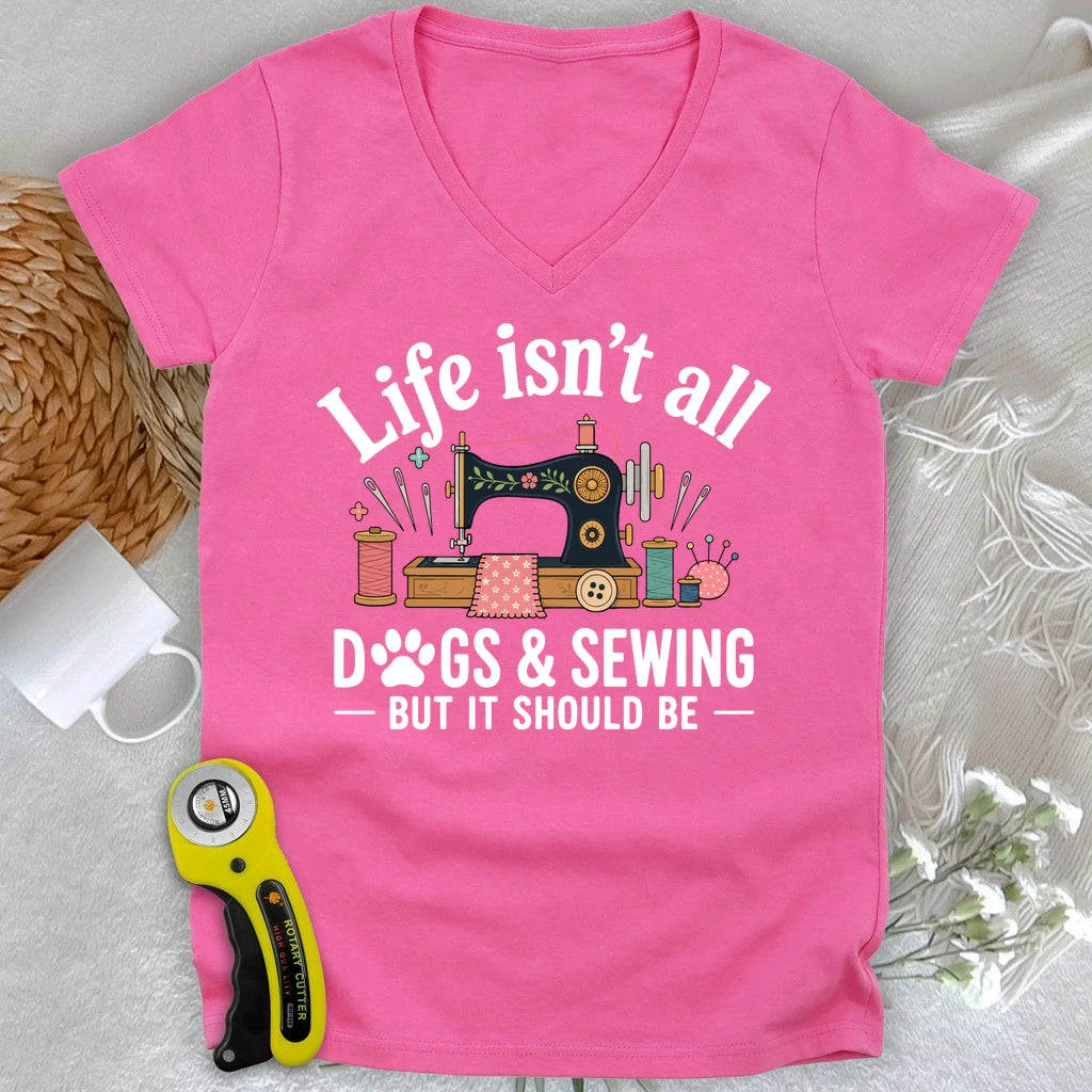Dogs & Sewing Lady V-neck