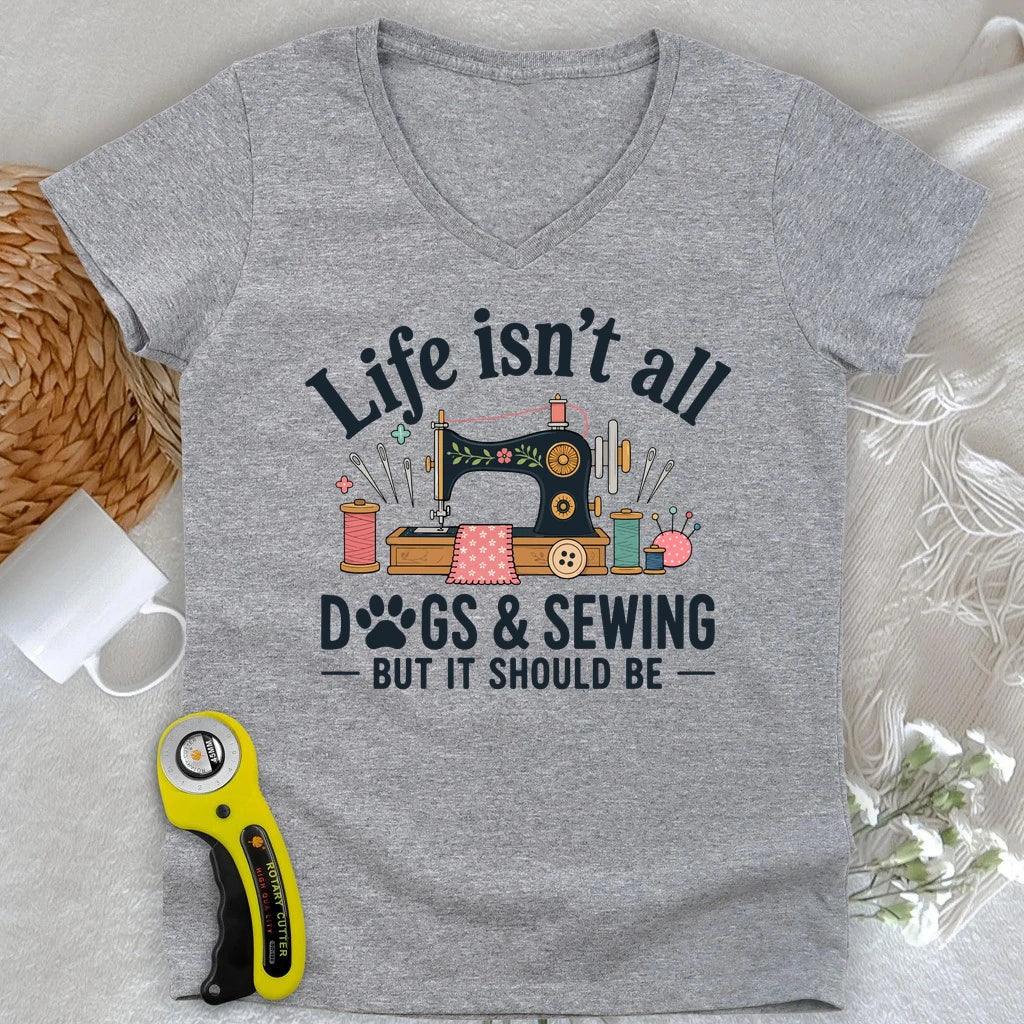 Dogs & Sewing Lady V-neck