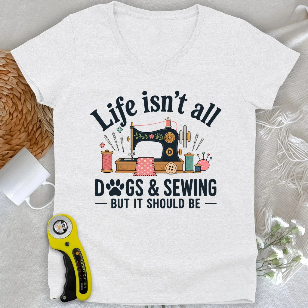 Dogs & Sewing Lady V-neck